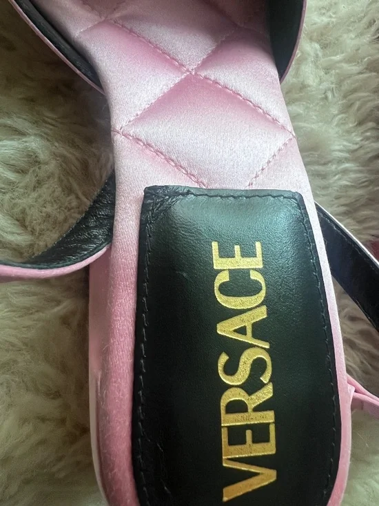 Versace Pink Satin Medusa Block Heel Sandals EU 38 / US 8 – Unworn - Picture 5 of 6